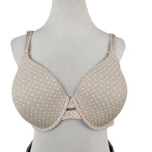 Warner's Bra Womens 40C Underwire Full Coverage Adjustable Strap Beige Polka Dot